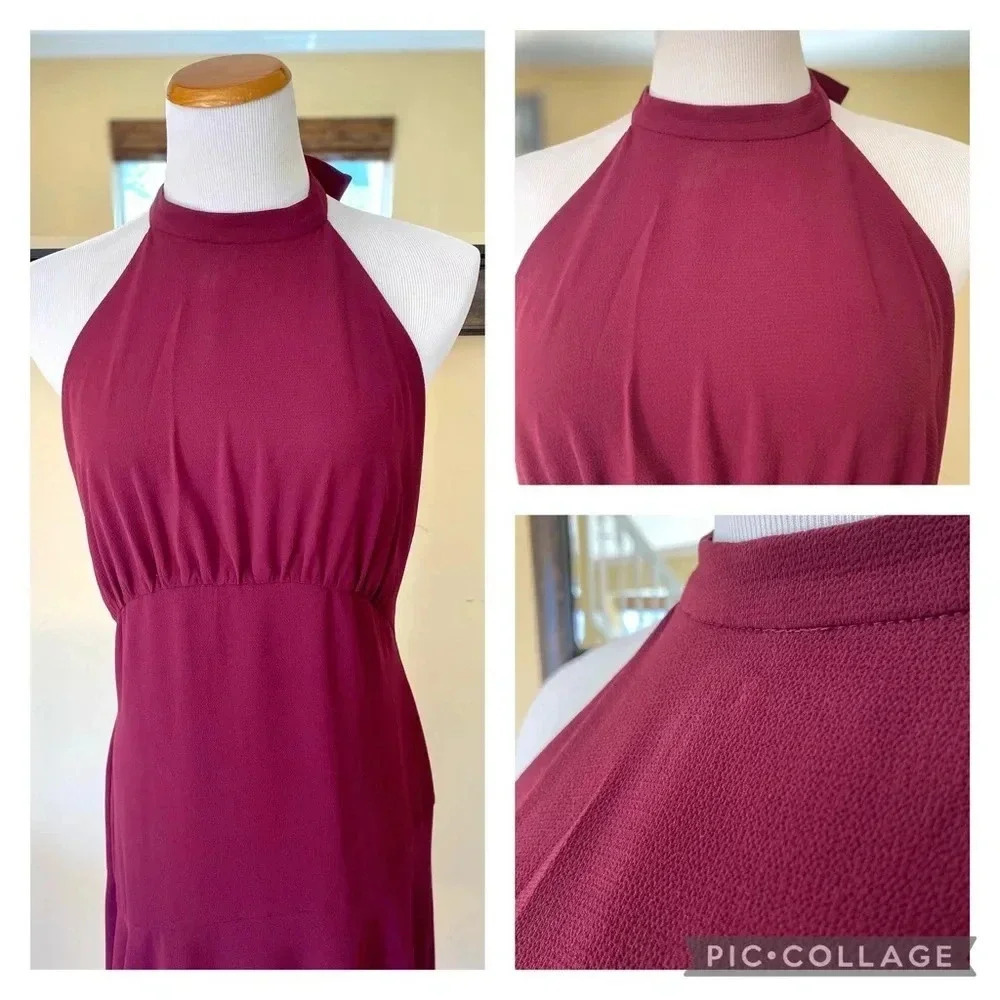 Donna Morgan Catalina Crepe Halter Maxi Dress Asymmetrical Hem Size 8 - Picture 9 of 10